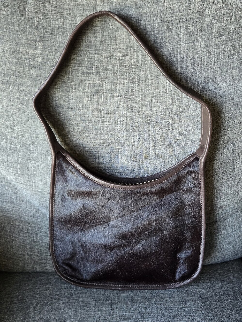 Margot Brown Curve Zip Hobo Bag Calf Hair